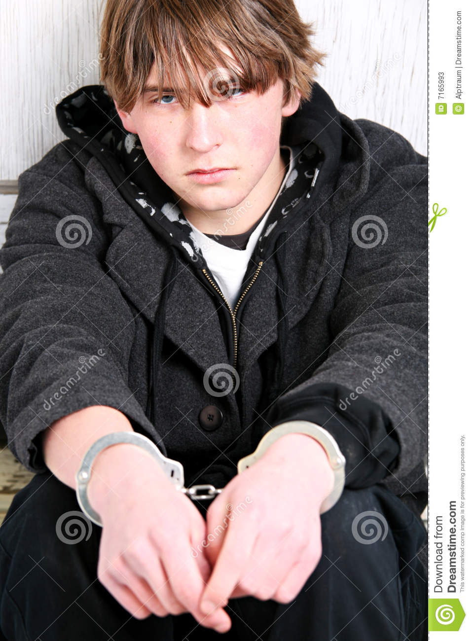 Teen Crime   Juvenile In Handcuffs Against Wall 
