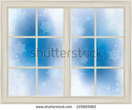 Vector Window Frame On Snowy Background    Stock Vector