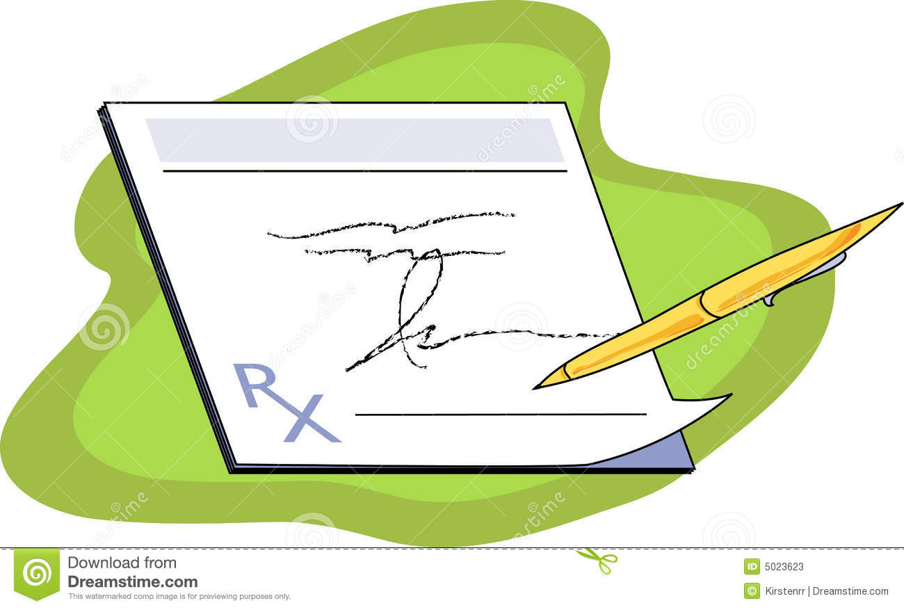 White Prescription Pad With Writing And Doctor S Signature On Green
