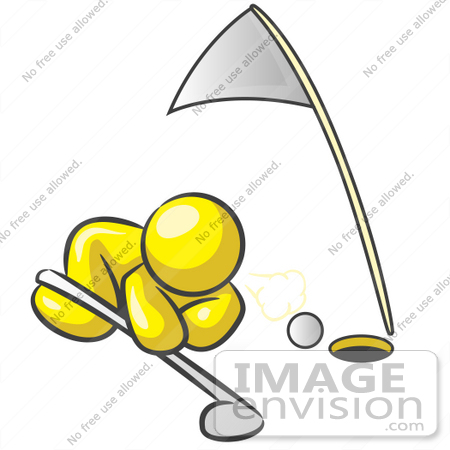 37857 Clip Art Graphic Of A Yellow Guy Character Trying To Blow A Golf    