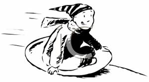 Boy Riding On A Snow Sledding Disc   Royalty Free Clipart Picture