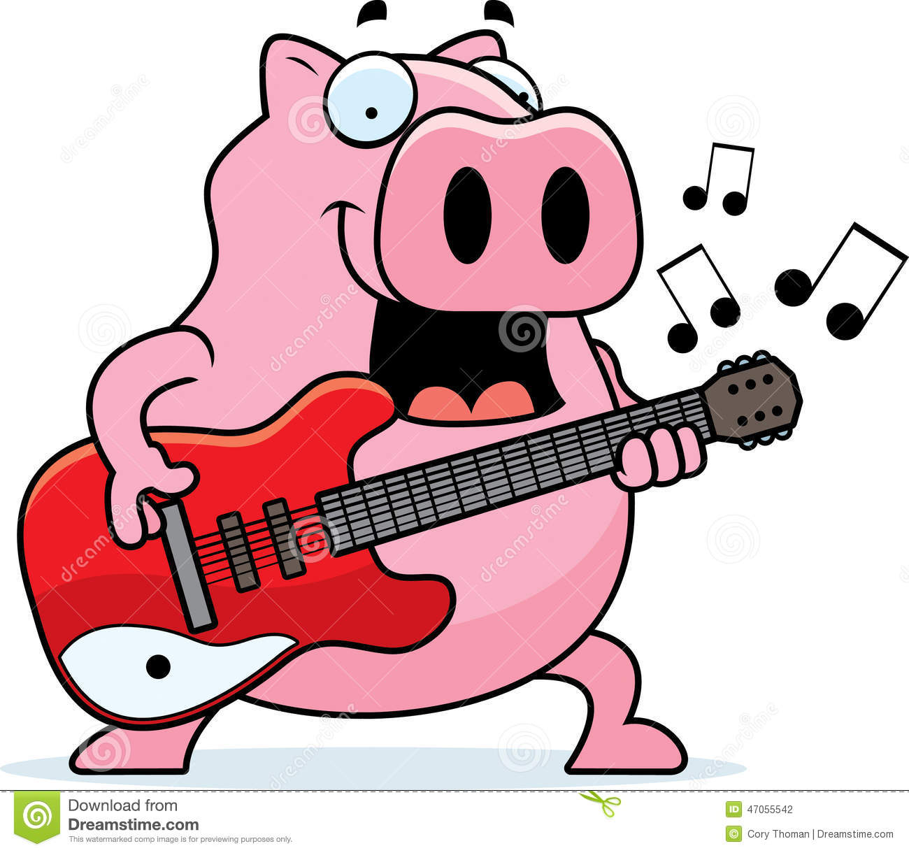 Cartoon Illustration Of A Pig Playing An Electric Guitar