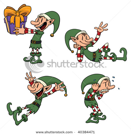 Christmas Elves In Different Poses   Vector Clipart Illustration