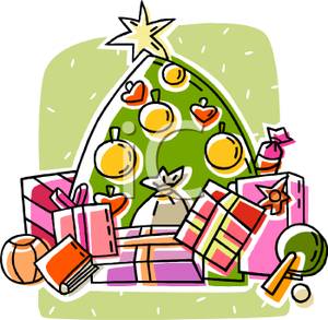 Christmas Presents Underneath A Tree   Royalty Free Clipart Picture