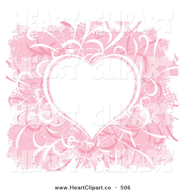 Clip Art Of A Pretty Pink Heart Background With Vines And Grunge Dots    