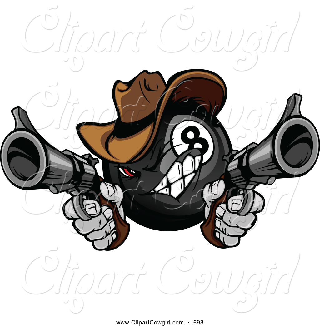 Clipart Of A Billiards Nine Ball Cowboy Shooting Pistols By Chromaco