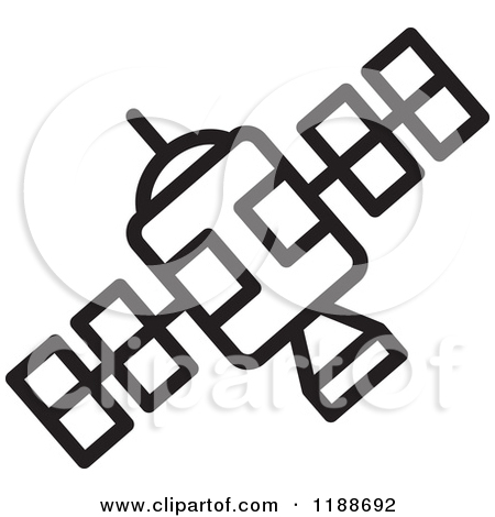 Clipart Of A Black And White Space Satellite Icon   Royalty Free