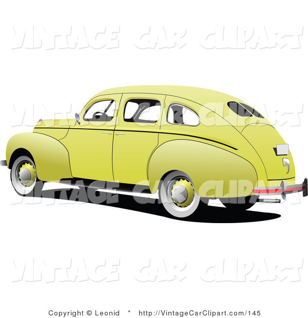 Clipart Of A Vintage Yellow Car Driving To The Left On A Solid White