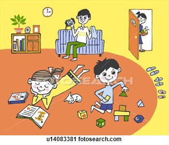 Clipart Of Family Relaxing In A Living Room Painting