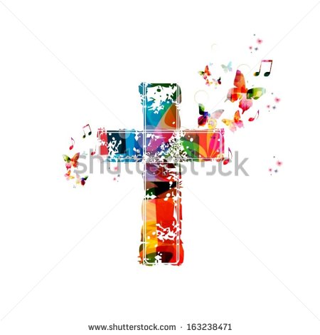 Colorful Vector Cross Background With Butterflies    Stock Vector