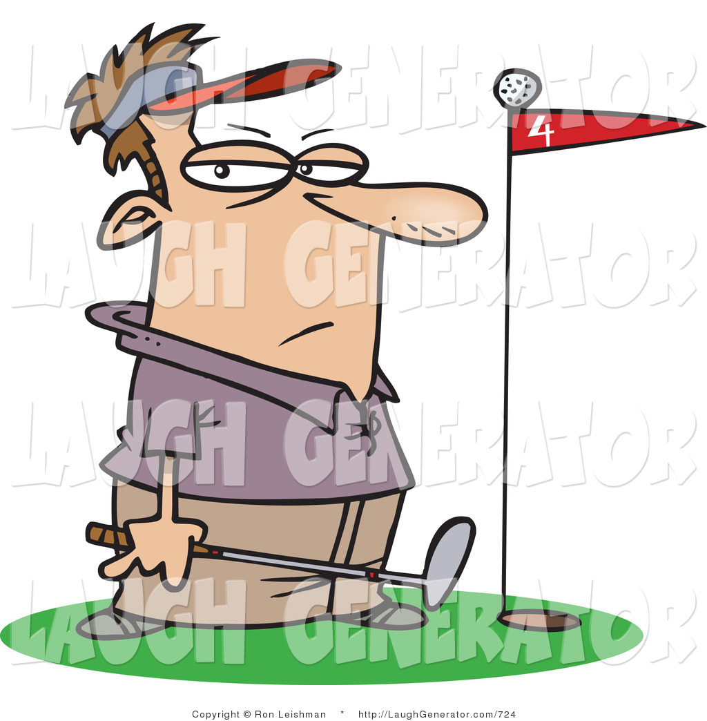 Humorous Clip Art Of A Male Golfer Man Standing By A Golf Ball On Top    