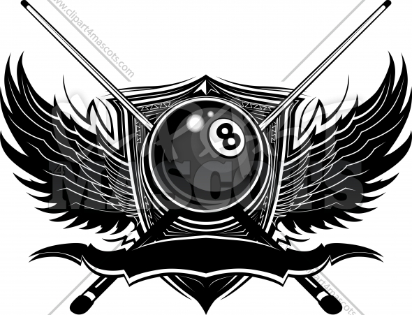 Logo Billiards Clipart With Ornate Wings Vector Illustration   Clipart