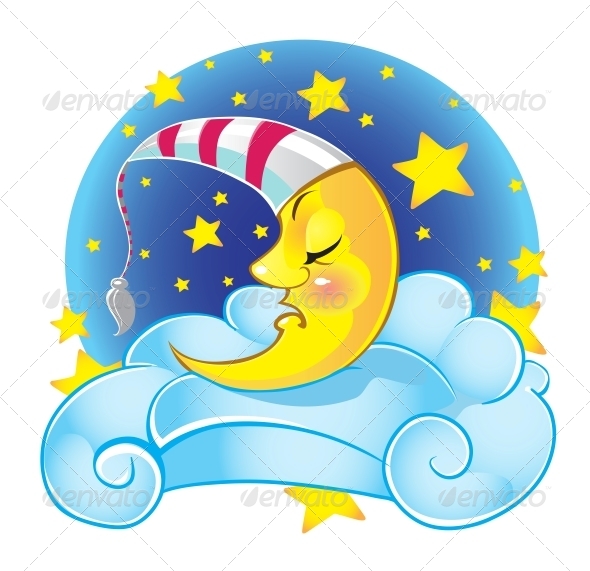Sleeping Yellow Moon In Cap On The Cloud   Miscellaneous Characters