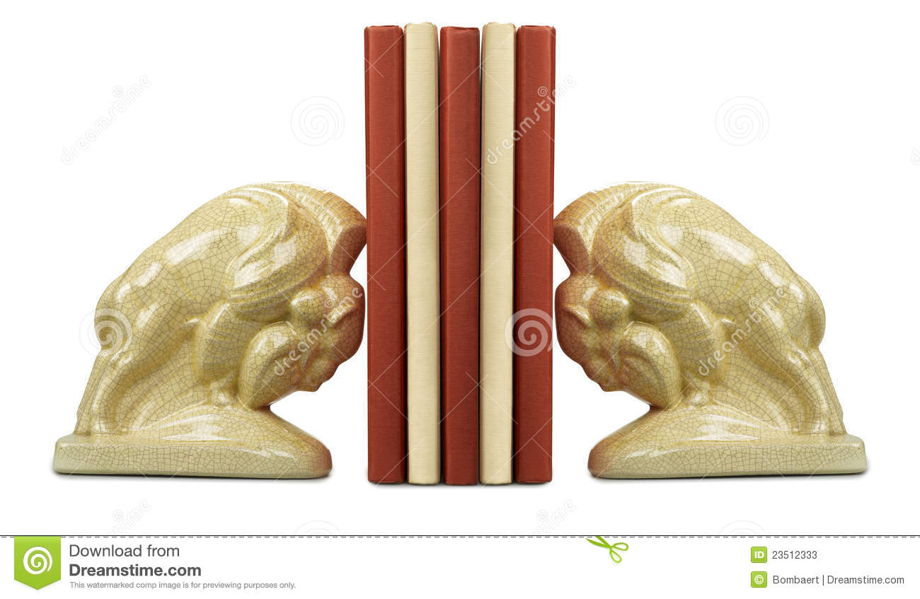 Stack Of Book Between Bookends Isolated On White Clipping Path