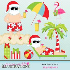 Sun Tan Santa Clipart Set Comes With 10 Graphics Including  Santa In    