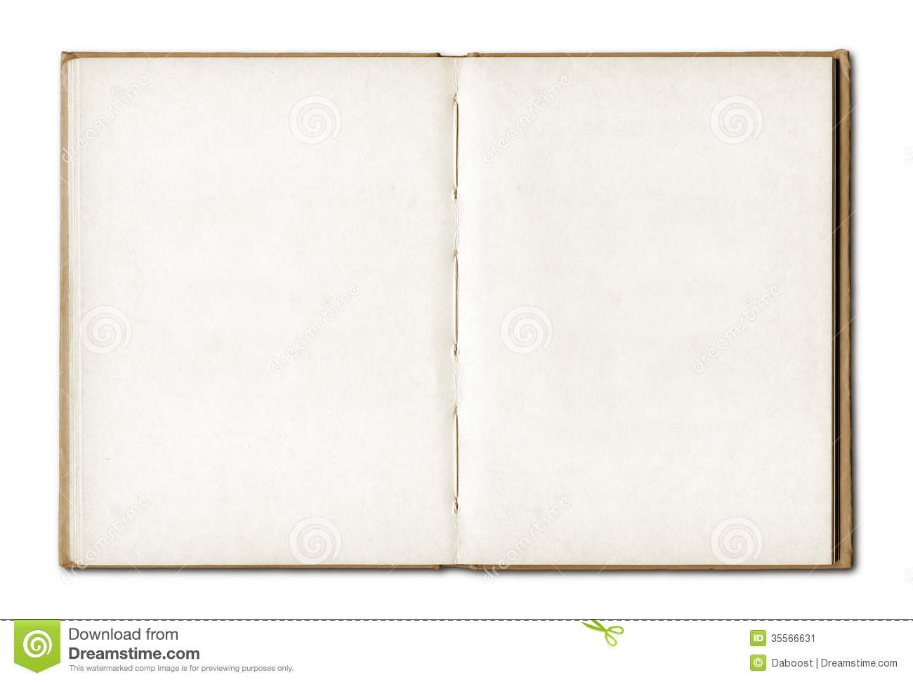 Vintage Blank Open Notebook Isolated On White With Clipping Path