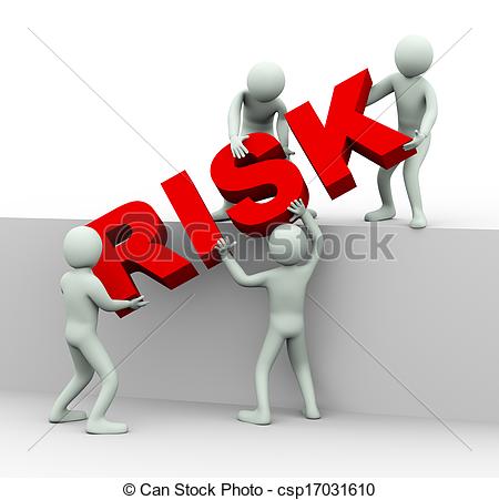 3d Illustration Of Men Placing Word Risk  3d Rendering Of Human People