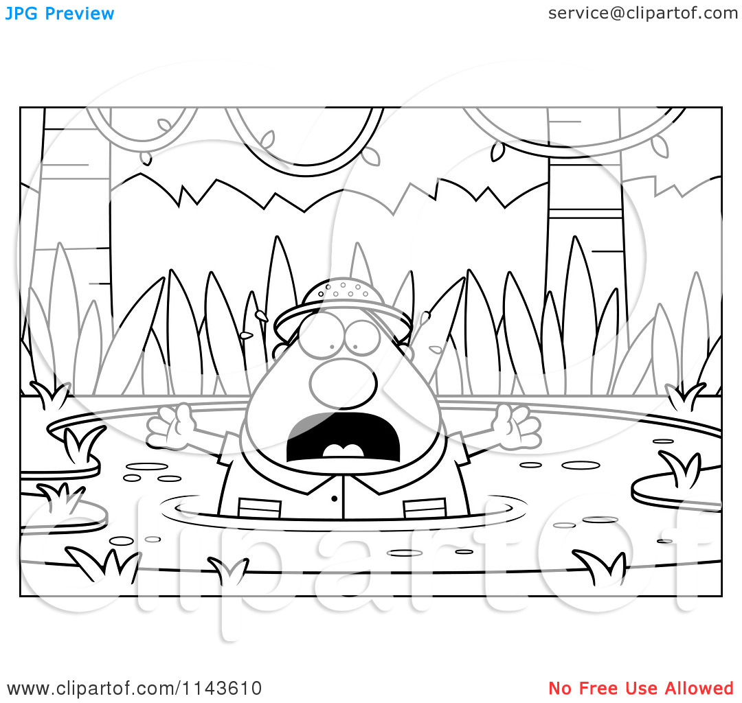 Cartoon Clipart Of A Black And White Chubby Explorer Drowning In Quick    