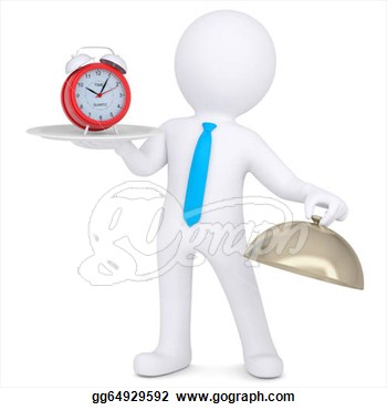 Clip Art   3d Man Holding A Red Alarm Clock On A Platter  Isolated    