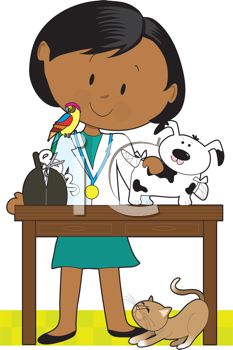 Clip Art Illustration Of A Vet Examining A Dog