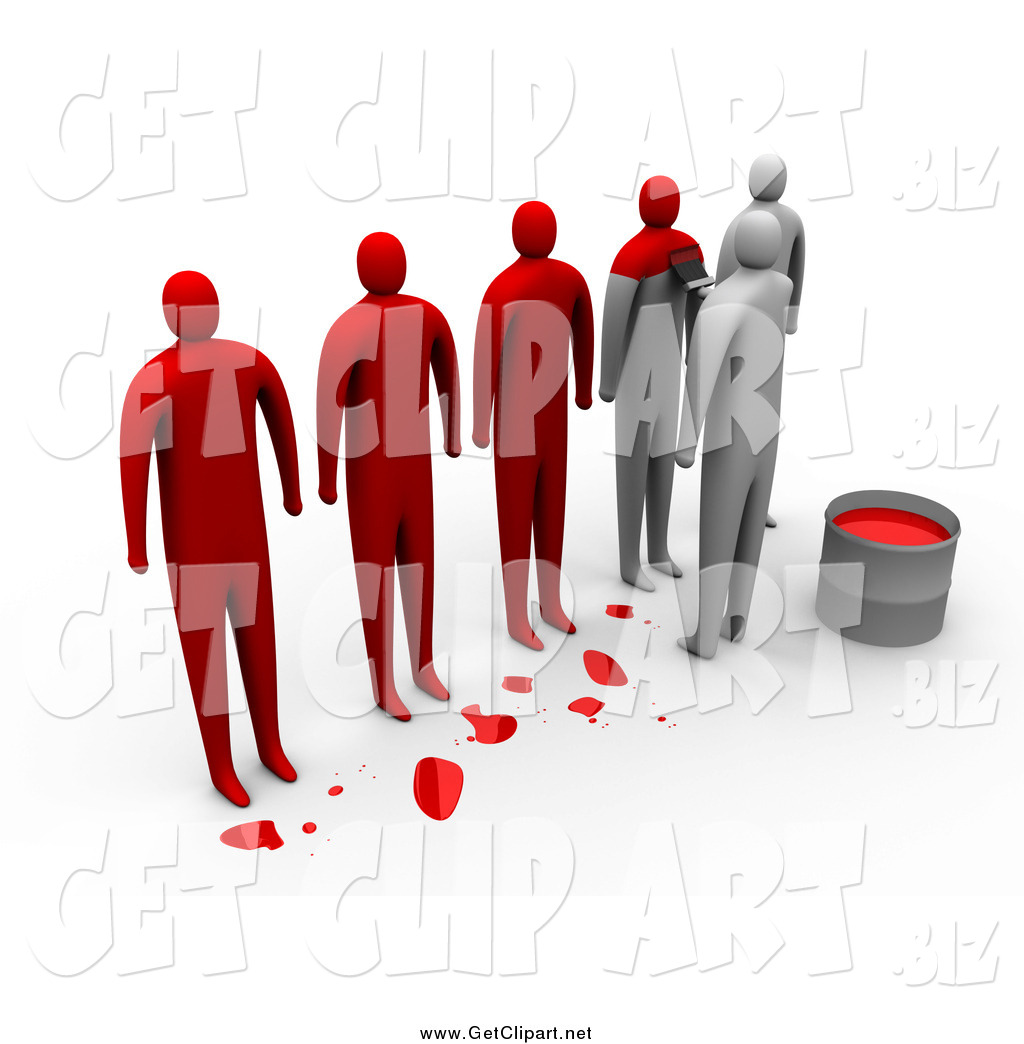 Clip Art Of A 3d Row Of People Being Painted Red To Become The Same