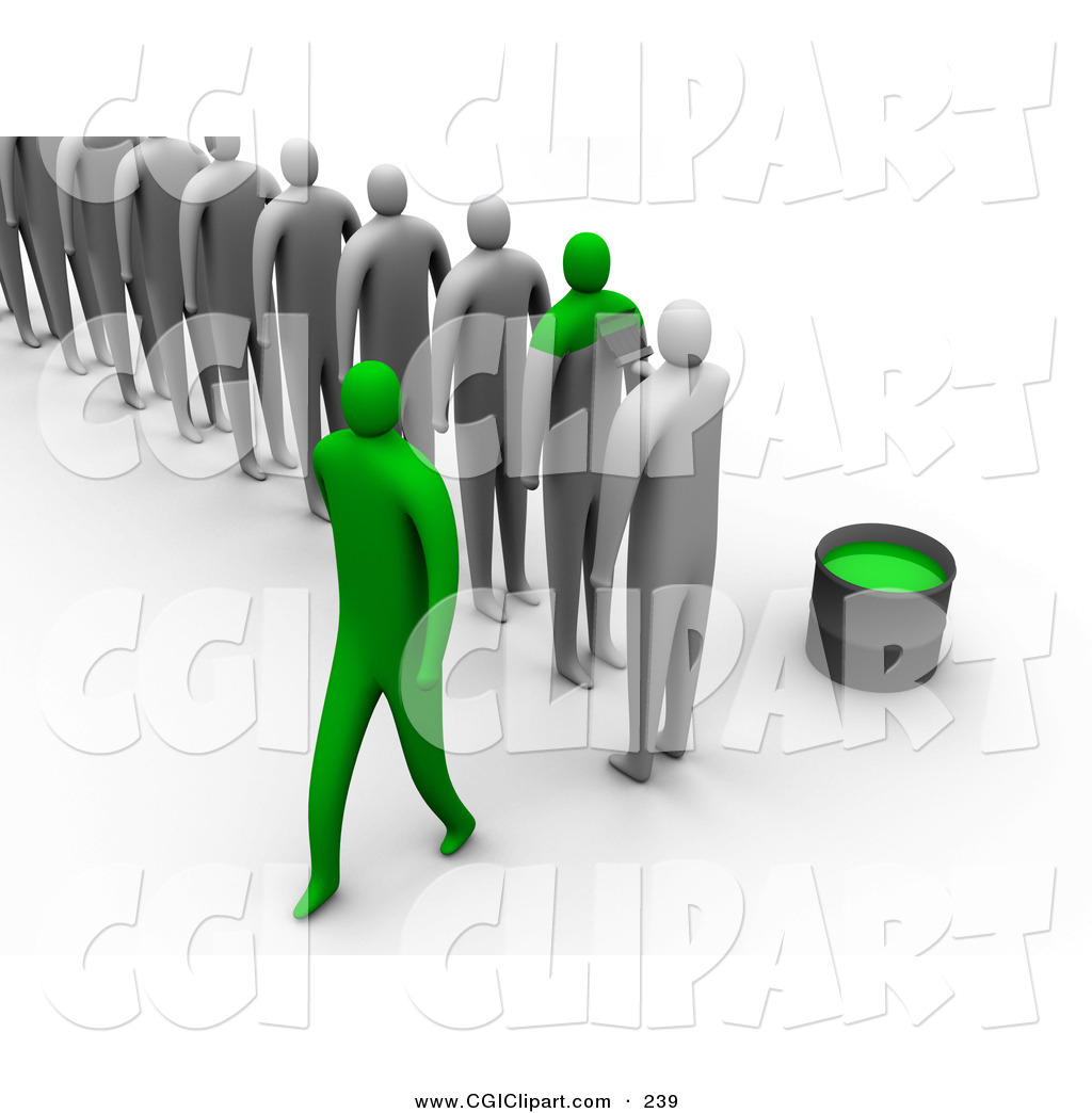 Clip Art Of A Row Of 3d People Being Painted Green To Become The Same