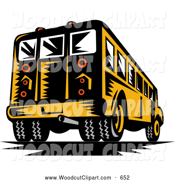 Clip Art Of A Woodcut School Bus Driving Away By Patrimonio    652