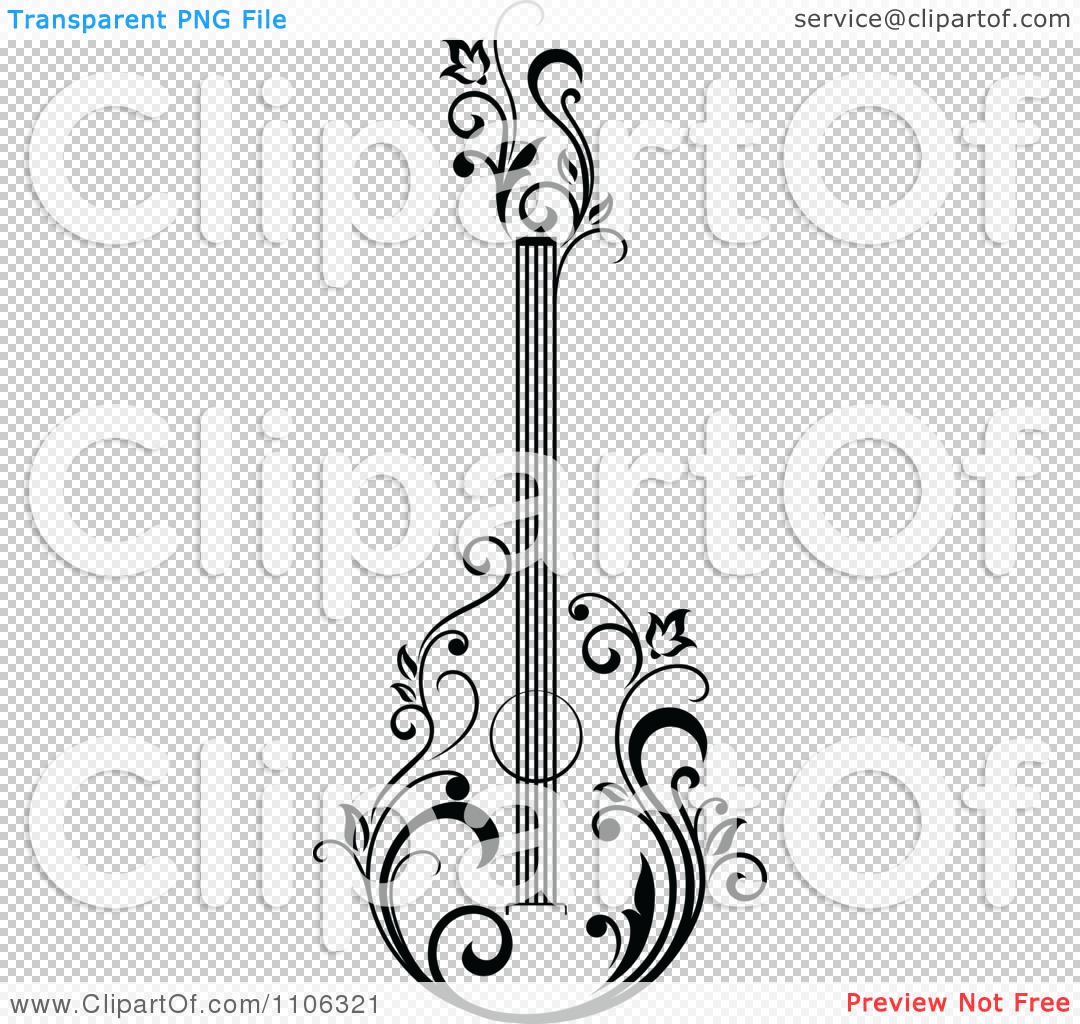 Clipart Black And White Floral Guitar 1   Royalty Free Vector