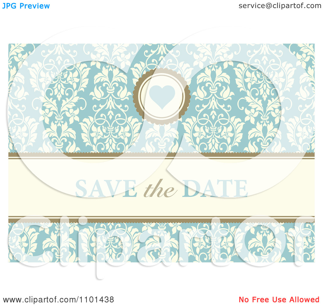 Clipart Blue Floral Save The Date Wedding Background With A Heart