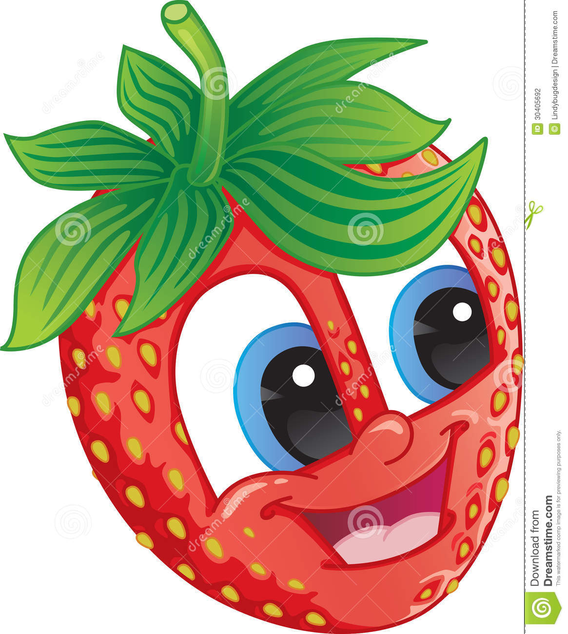 Cute Strawberry Fruit Character With Happy Smile For Strawberry