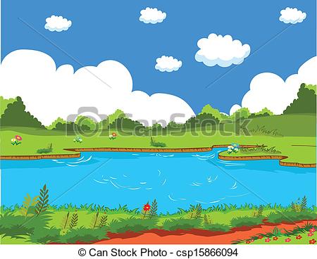 Eps Vectors Of Pond And Background Landscape Csp15866094   Search Clip