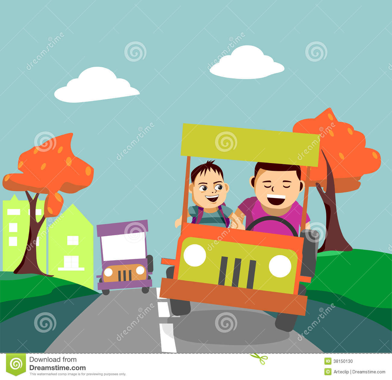 Father And Son Driving Away From The City Stock Photo   Image    