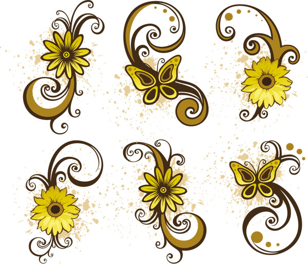 Floral Swirls Vector Set Of 6 Vector Floral Swirls In Decorative Style