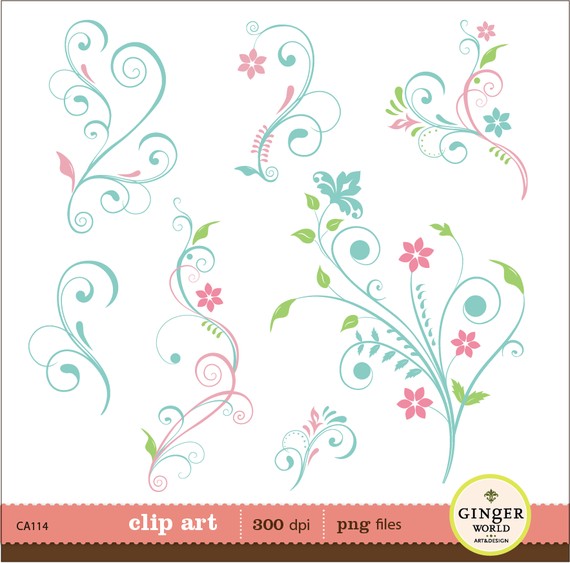 Flower Flourish Swirl Decorative Clip Art Digital Illustration For Diy