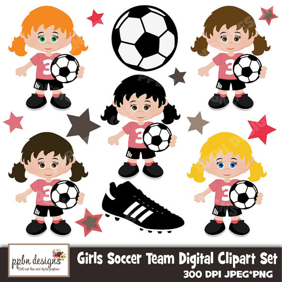 Items Similar To Girls Soccer Team Digital Clipart And Paper For Card
