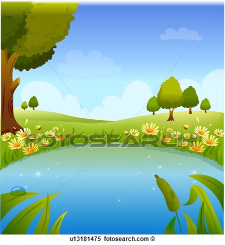   Landscape Of A Pond And Meadow  Fotosearch   Search Clipart    