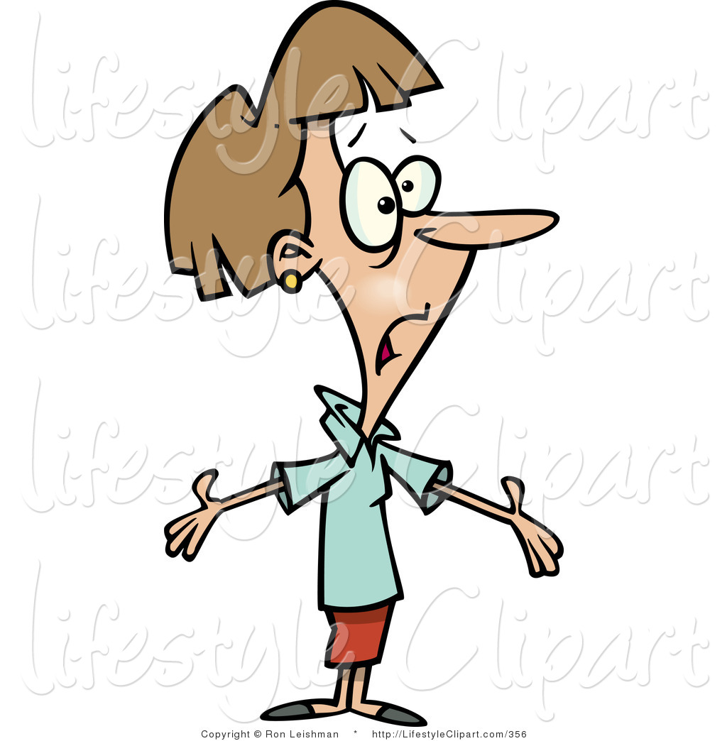 Larger Preview  Lifestyle Clipart Of A Confused Brunette Woman With A