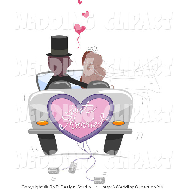 Marriage Clipart Of A Newlywed Wedding Couple Driving Away In A Car