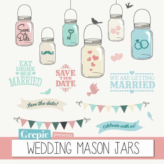 Mason Jars Wedding Clipart  Wedding Mason Jars Save The Date Clip    