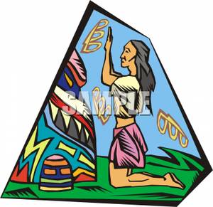 Native American Woman Painting While Kneeling At A Tent Clipart