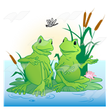 Pond Scene With Two Conversing Green Frogs