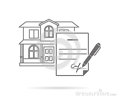 Real Estate Purchasing Contract With Signature  Contour Icon Isolated    