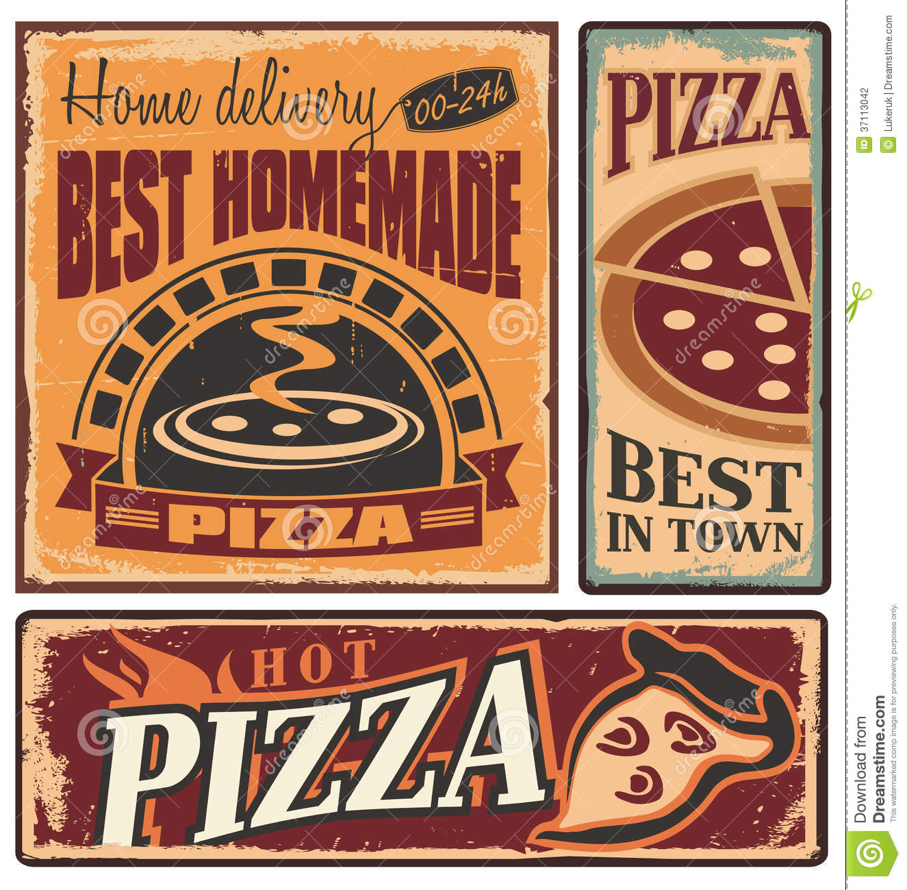 Retro Metal Signs Set For Pizzeria Stock Photography   Image  37113042