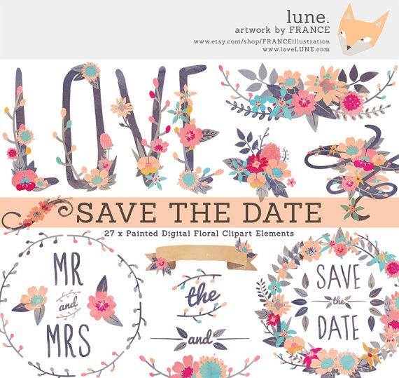   Save The Date Painted Wildflower Wedding Clipart  Flower Clipart    