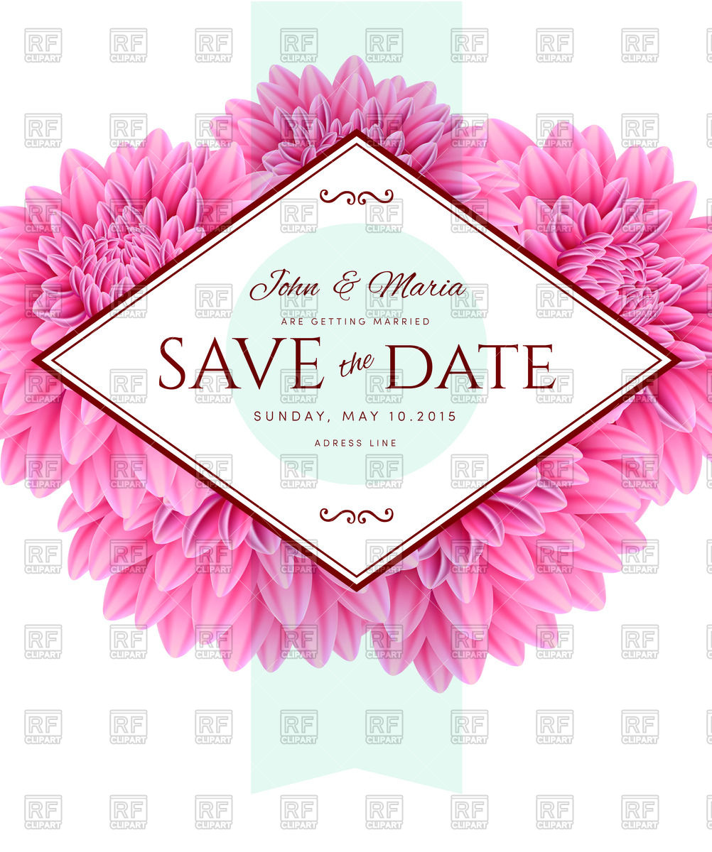 Save The Date Wedding Card With Pink Aster Flowers 50988 Download    