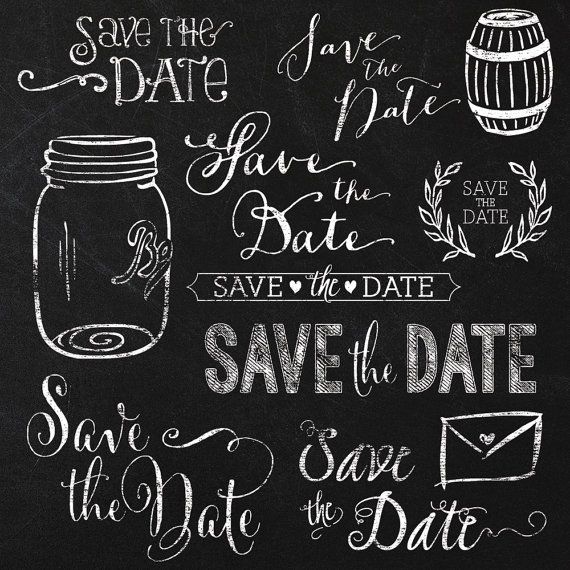 Save The Date Wedding Chalkboard Clipart Version 1   Instant Download