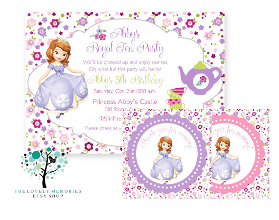 Sofia The First   Princess Birthday Tea Party Theme Invitation Set    