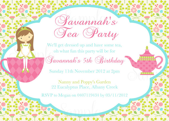 Tea Party Birthday Theme Printable Invitation And Gift Favor Tags By    