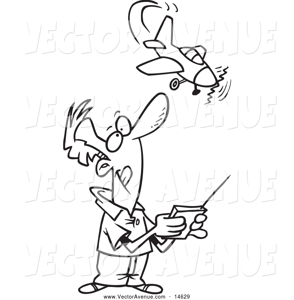 Vector Of A Black And White Man Flying A Remote Control Plane By Ron