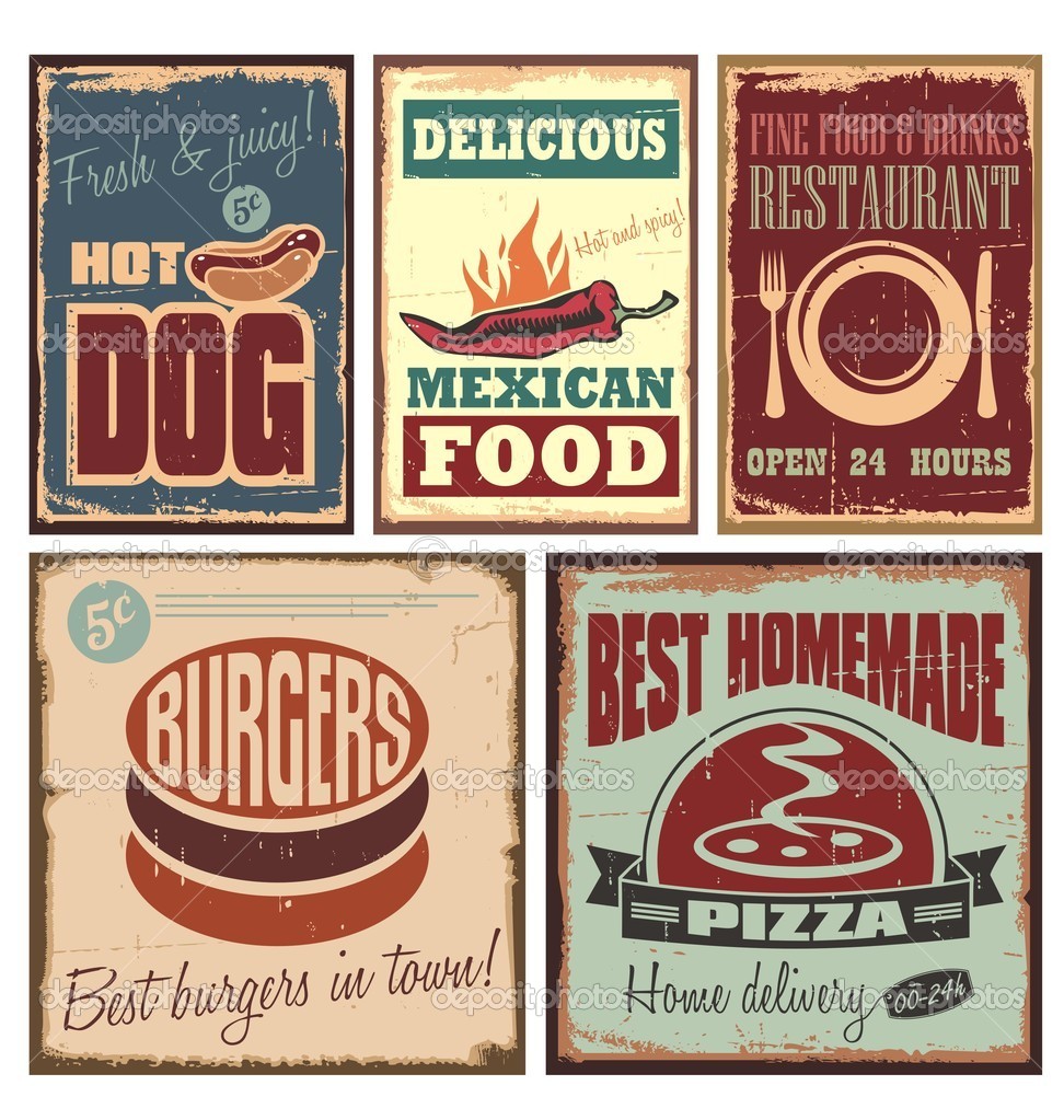 Vintage Style Tin Signs And Retro Posters   Stock Vector   Lukeruk